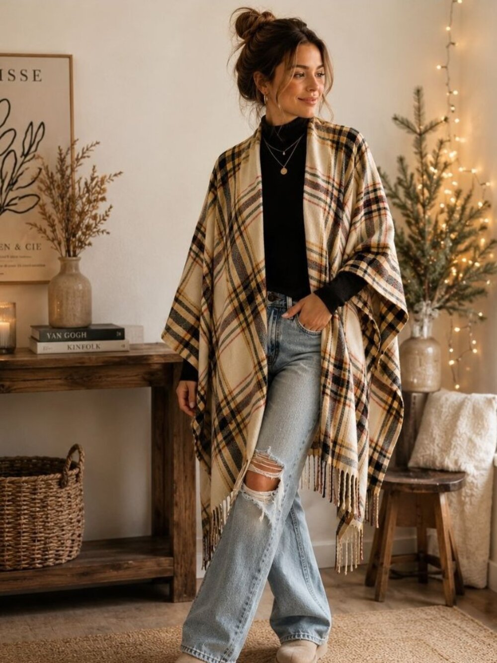 Woolrich Womens Plaid Poncho Shawl Wrap One Size Open Front Cape Fall Lagenlook